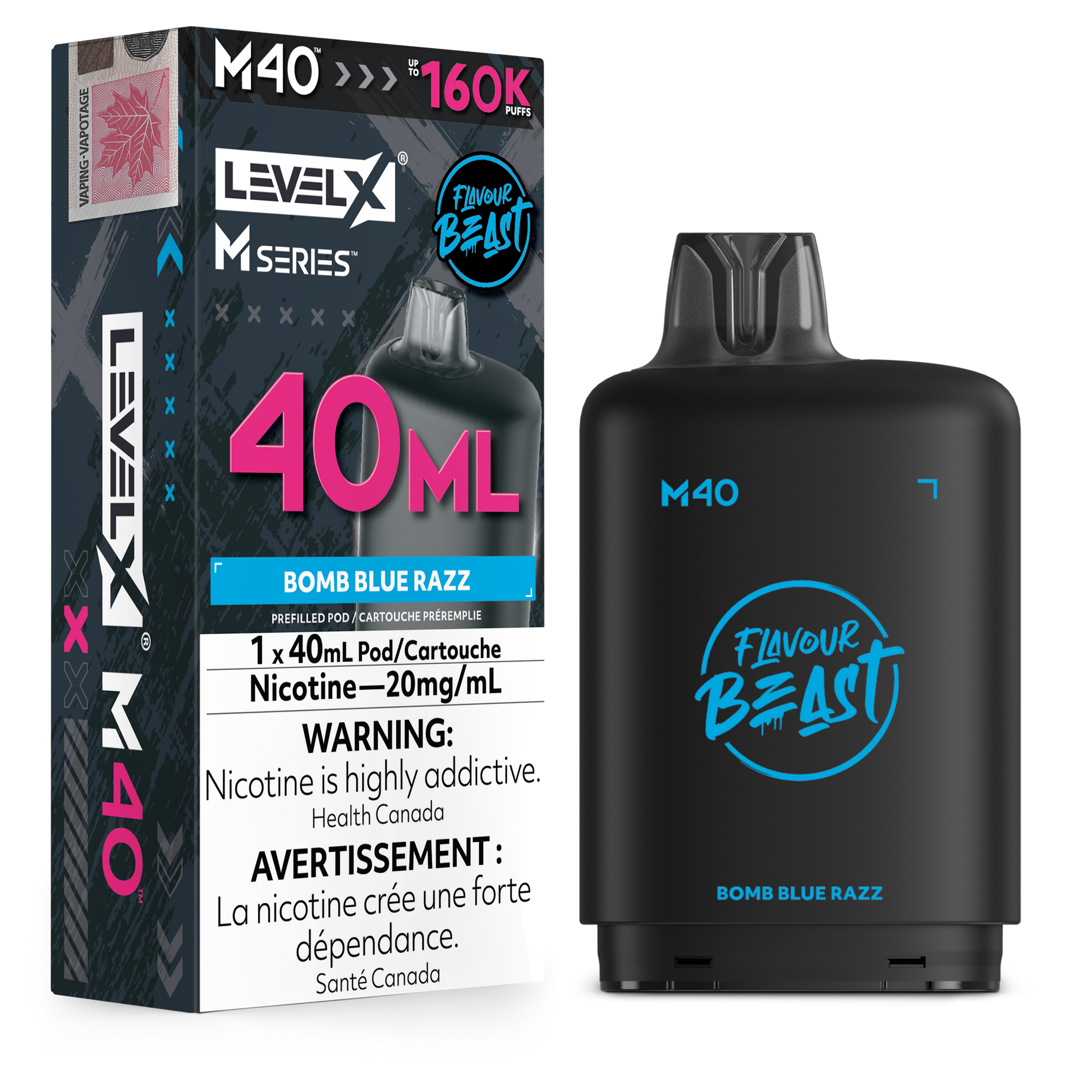 Level X Flavour Beast M40 Series - Bomb Blue Razz 40mL closed pod product image at AllStar Vape Canada