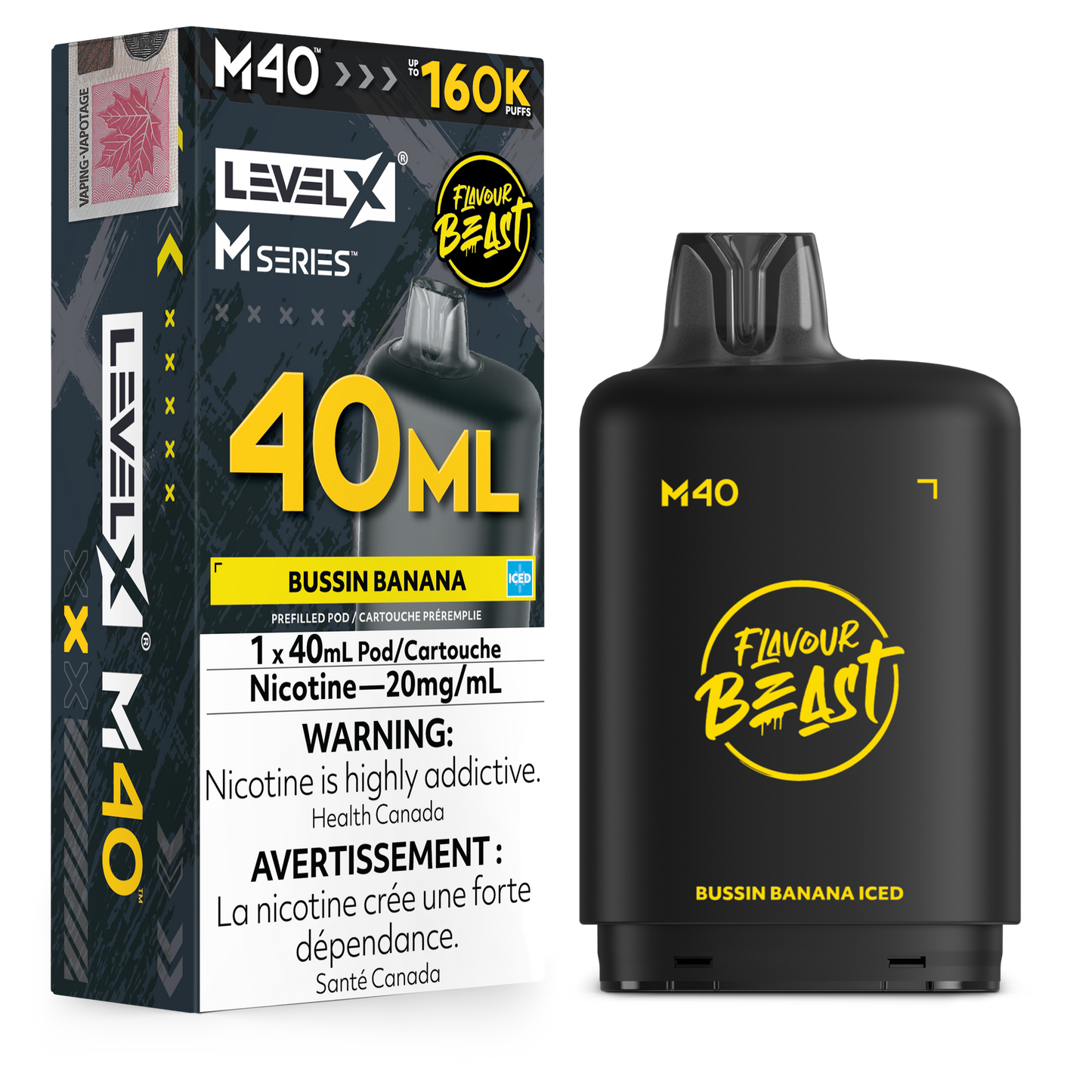 Level X Flavour Beast M40 Series - Bussin' Banana Iced 40mL closed pod product image at AllStar Vape Canada