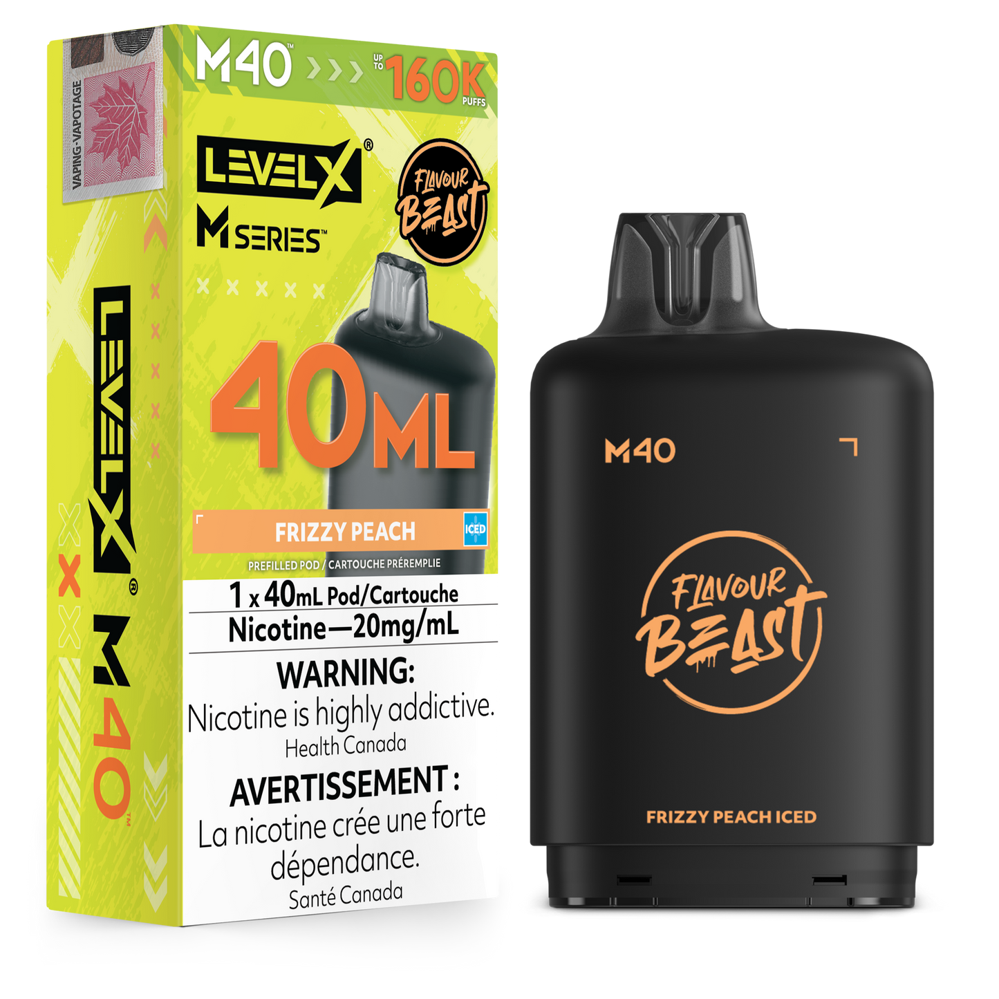 Level X Flavour Beast M40 Series - Frizzy Peach Iced 40mL closed pod product image at AllStar Vape Canada