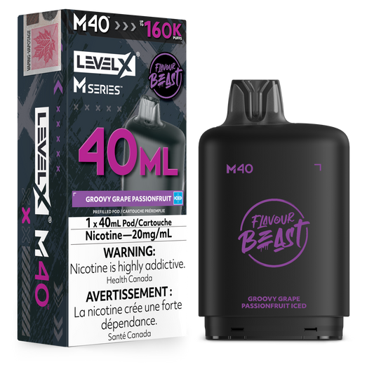 Level X Flavour Beast M40 Series - Groovy Grape Passionfruit Iced 40mL closed pod product image at AllStar Vape Canada