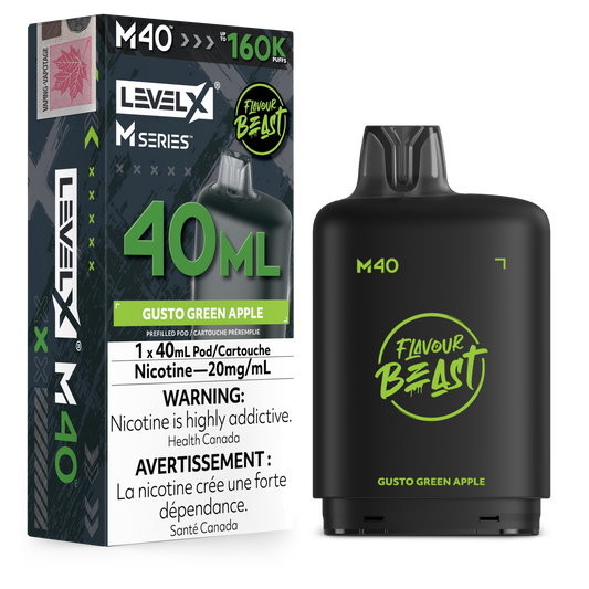 Level X Flavour Beast M40 Series - Gusto Green Apple 40mL closed pod product image at AllStar Vape Canada
