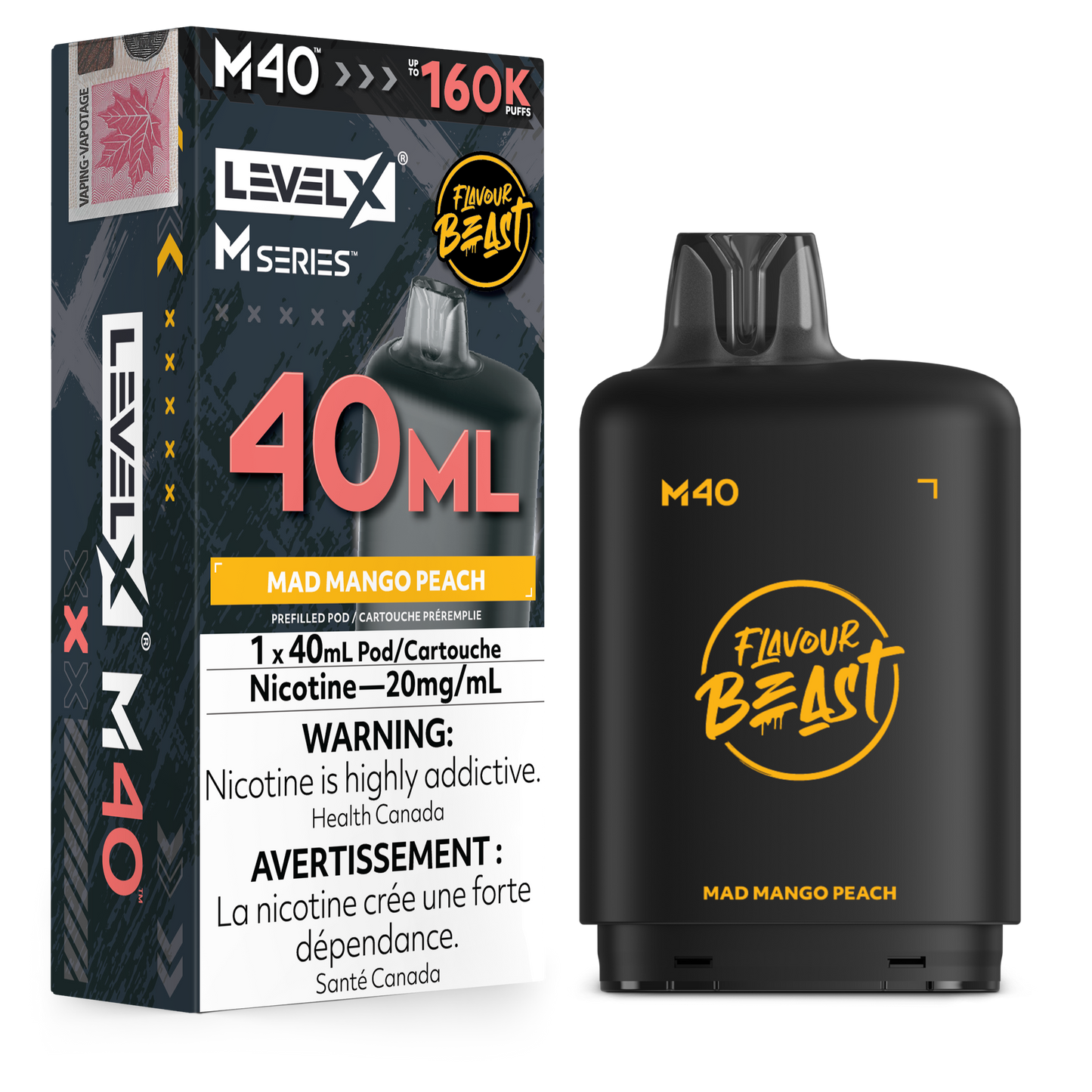Level X Flavour Beast M40 Series - Mad Mango Peach 40mL closed pod product image at AllStar Vape Canada