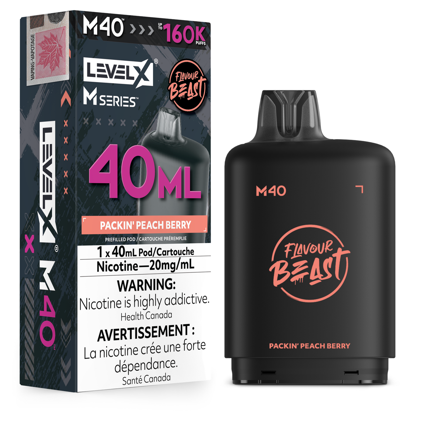 Level X Flavour Beast M40 Series - Packin' Peach Berry 40mL closed pod product image at AllStar Vape Canada