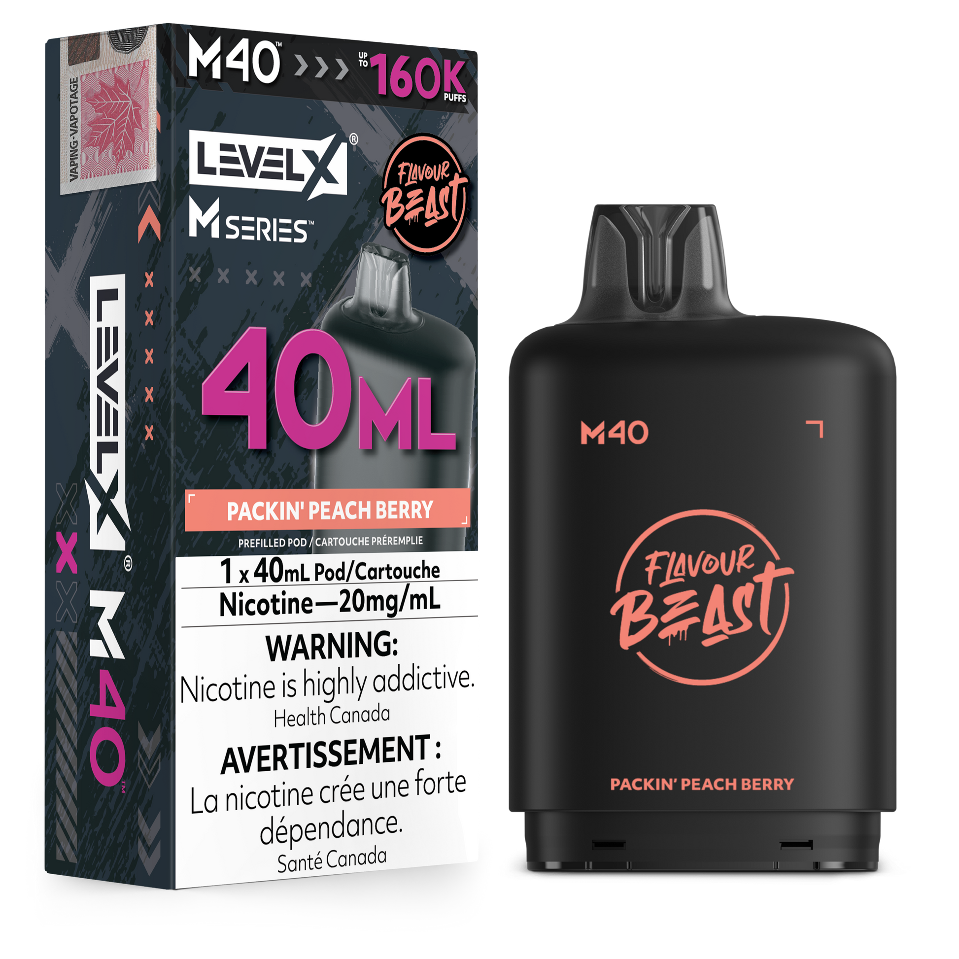 Level X Flavour Beast M40 Series - Packin' Peach Berry 40mL closed pod product image at AllStar Vape Canada