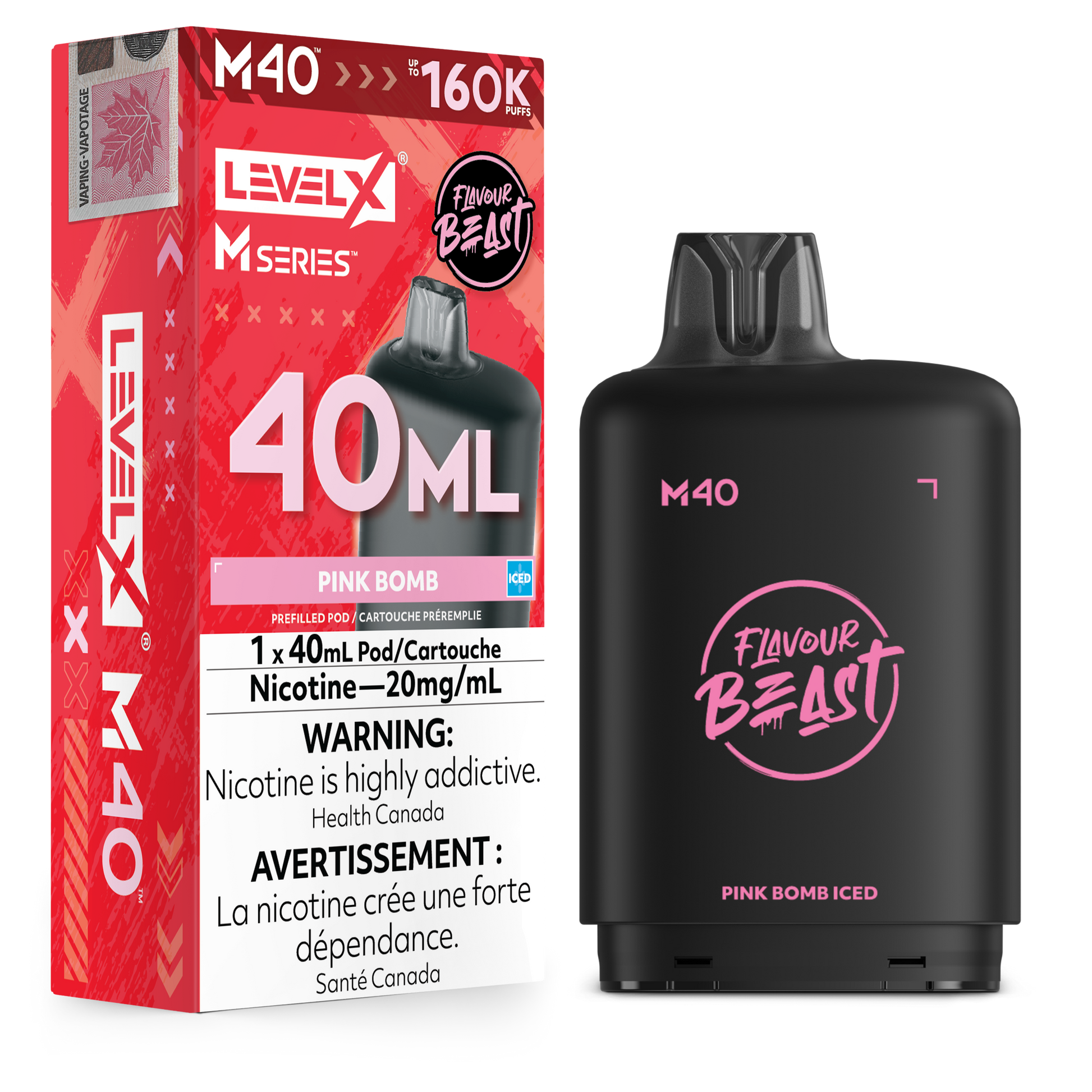 Level X Flavour Beast M40 Series - Pink Bomb Iced 40mL closed pod product image at AllStar Vape Canada