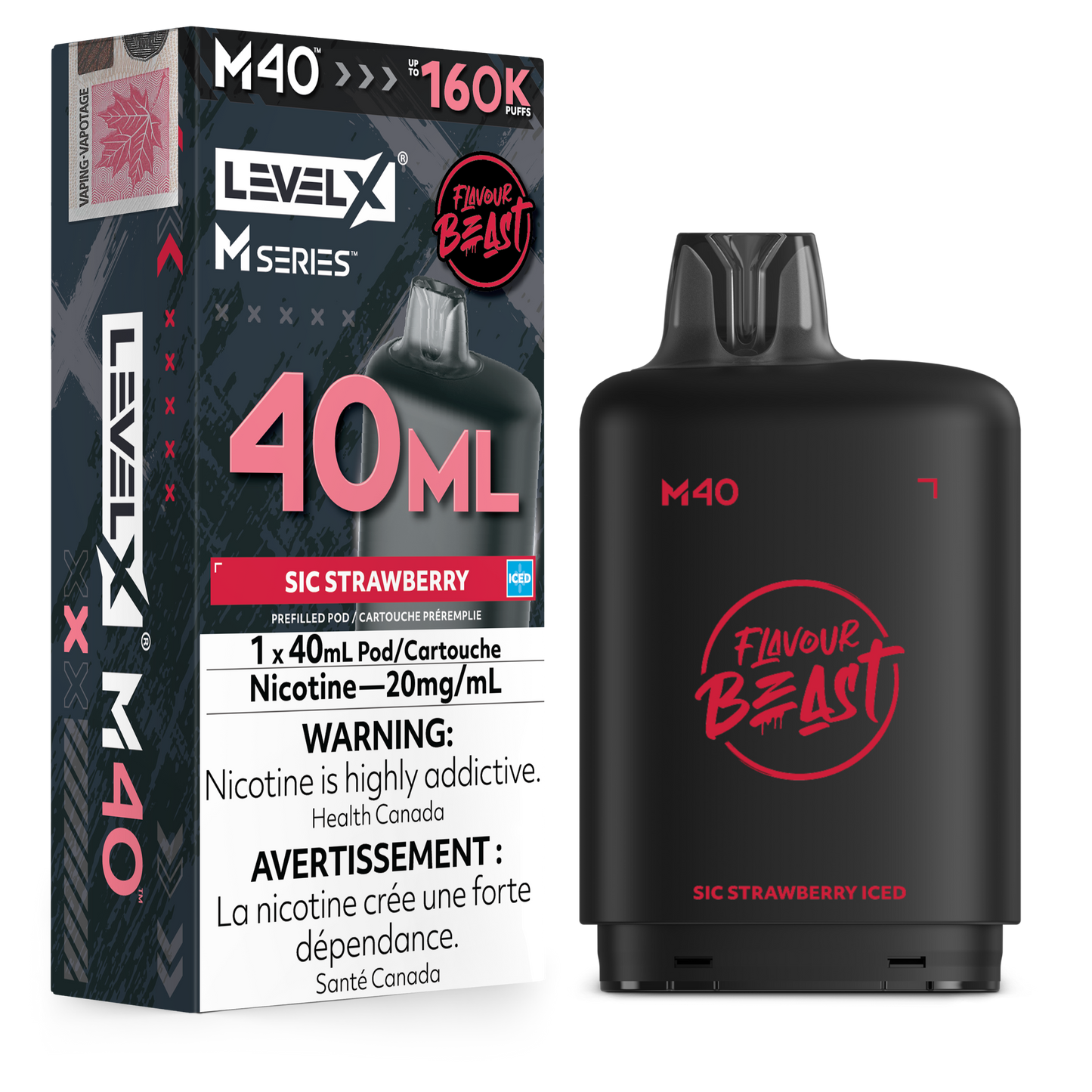 Level X Flavour Beast M40 Series - Sic Strawberry Iced 40mL closed pod product image at AllStar Vape Canada