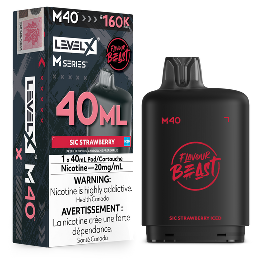 Level X Flavour Beast M40 Series - Sic Strawberry Iced 40mL closed pod product image at AllStar Vape Canada