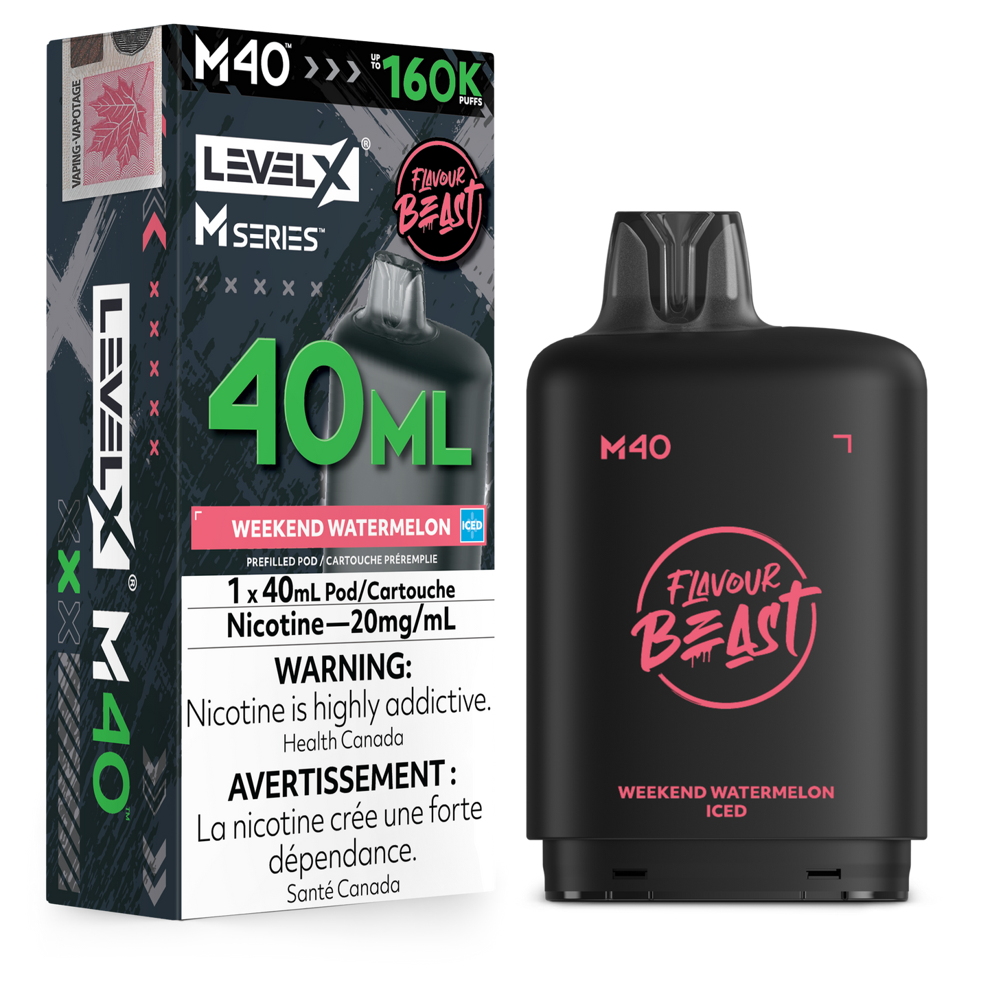 Level X Flavour Beast M40 Series - Weekend Watermelon Iced 40mL closed pod product image at AllStar Vape Canada