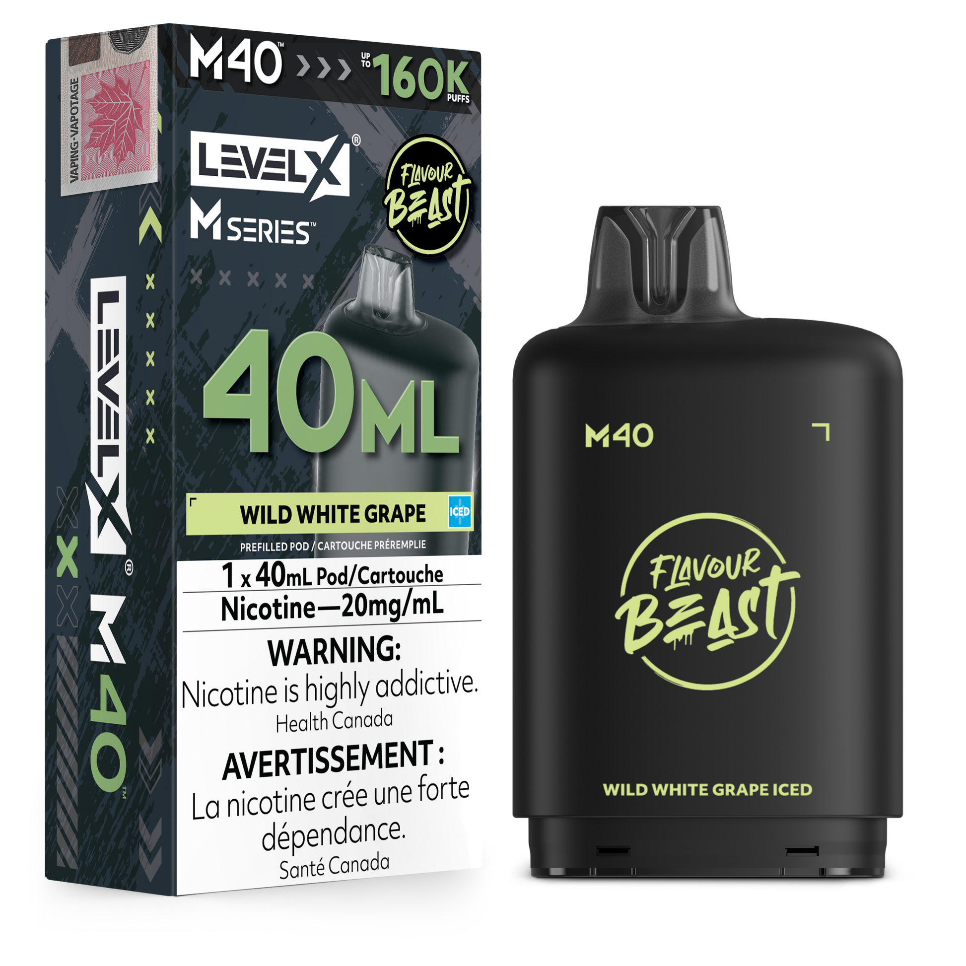 Level X Flavour Beast M40 Series - Wild White Grape Iced 40mL closed pod product image at AllStar Vape Canada