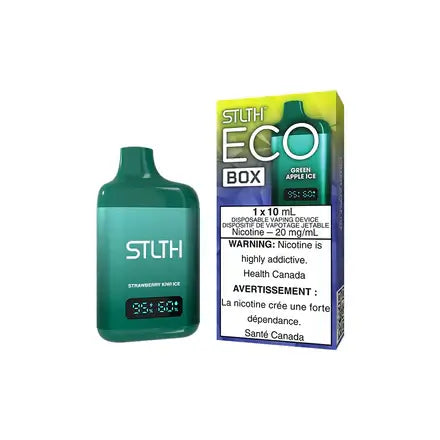 STLTH ECO BOX Green Apple Ice vape disposable device, featuring 20 mg/mL nicotine for a refreshing flavor experience.