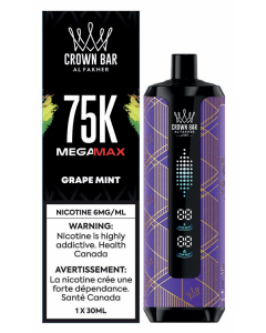 Al Fakher Crown Bar Mega Max 75K Grape Mint disposable vape retail box and device