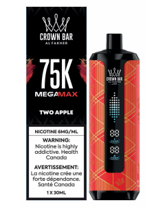 Al Fakher Crown Bar Mega Max 75K Two Apple disposable vape retail box and device