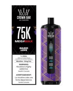 Al Fakher Crown Bar Mega Max 75K Magic Love disposable vape retail box and device