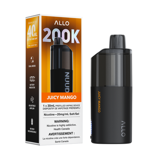 Allo Nuud 200k -  Juicy Mango disposable vape retail box and device