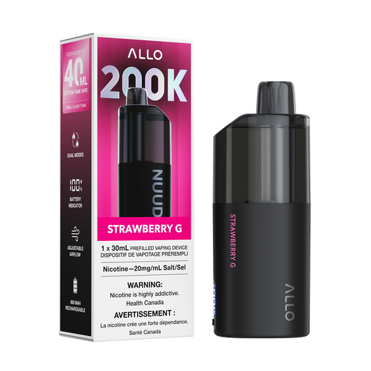 Allo Nuud 200k -  Strawberry G disposable vape retail box and device