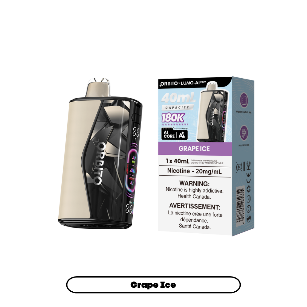 Orbito 180K - Grape Ice disposable vape retail box and device