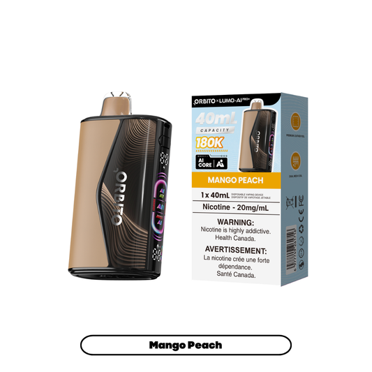 Orbito 180K - Mango Peach disposable vape retail box and device