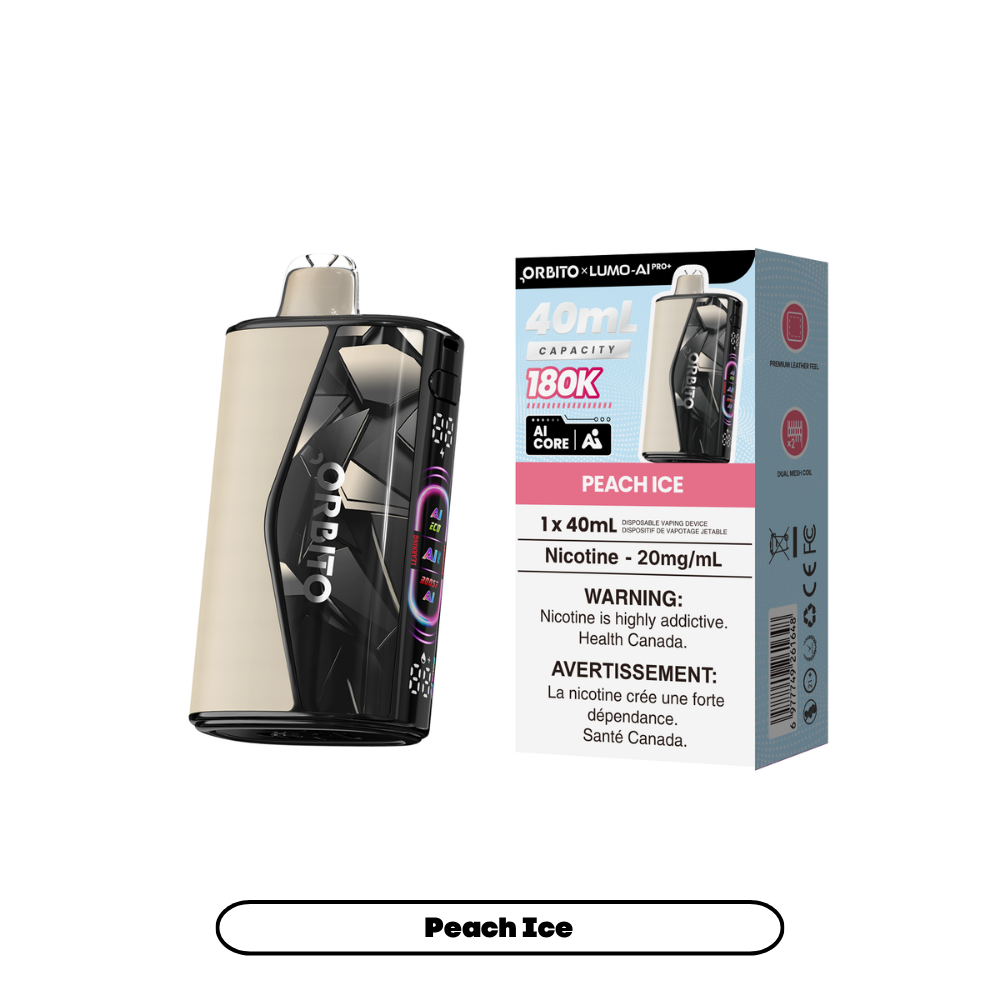 Orbito 180K - Peach Ice disposable vape retail box and device
