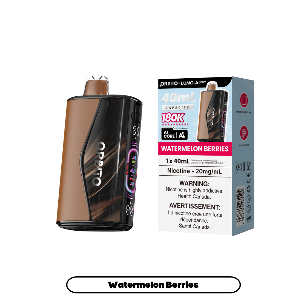 Orbito 180K - Watermelon Berries disposable vape retail box and device