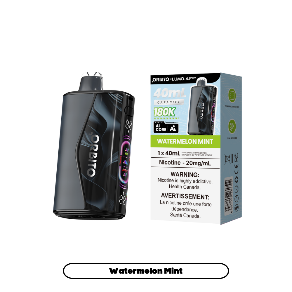 Orbito 180K - Watermelon Mint disposable vape retail box and device
