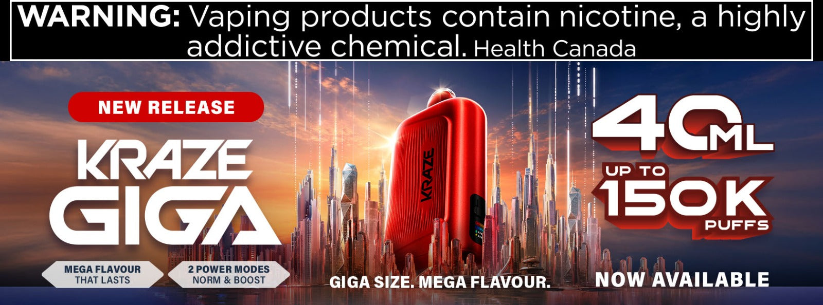 Kraze Giga 150K 40mL disposable vape new release banner at AllStar Vape